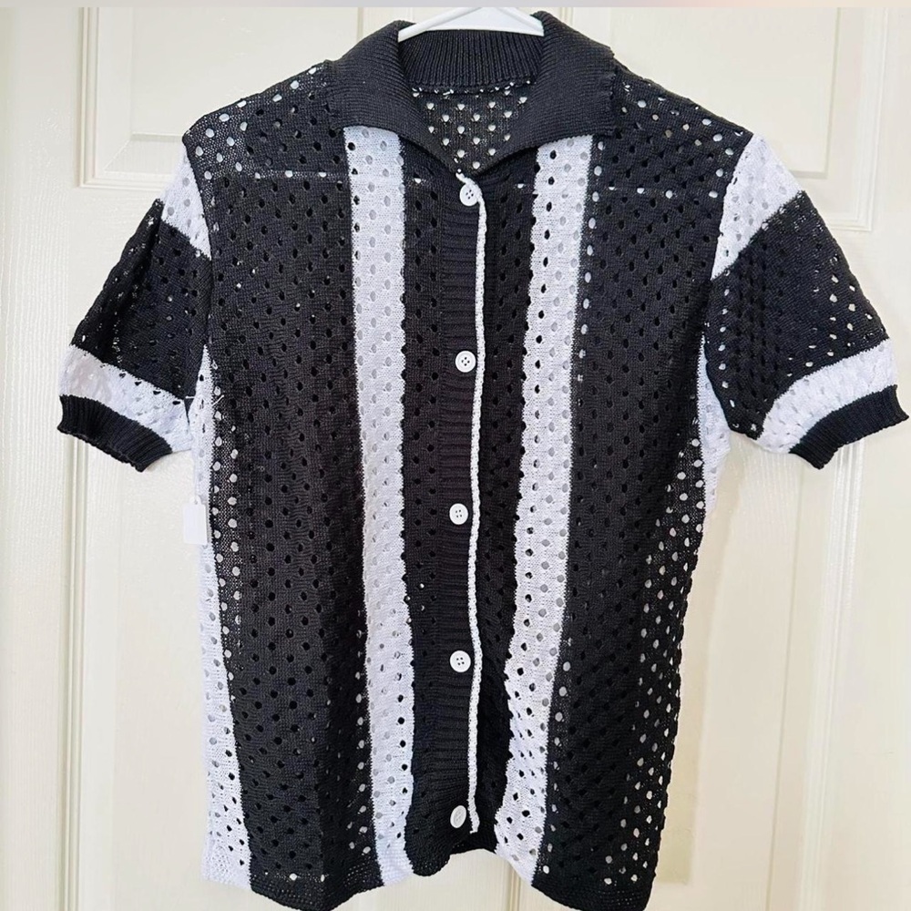 Stylish Black and White Knot Shorts & Shirt Set - Picture 1 of 6